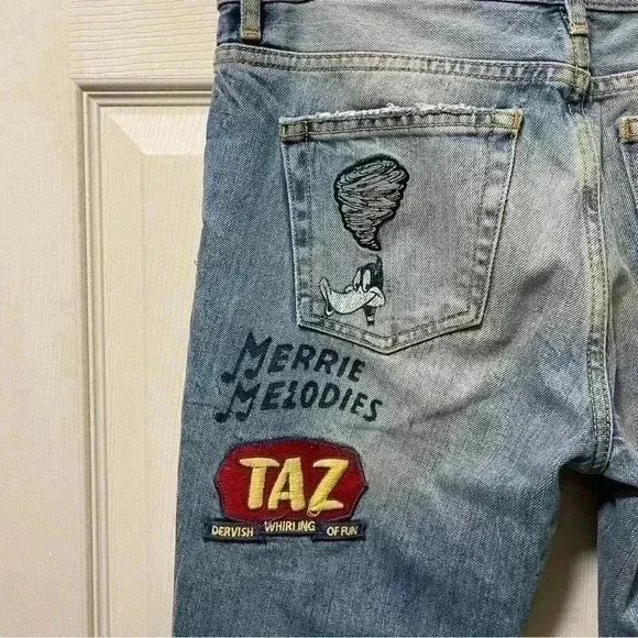 Zara Looney Tunes Distressed Ankle Jeans Sz 2 - Picture 12 of 15